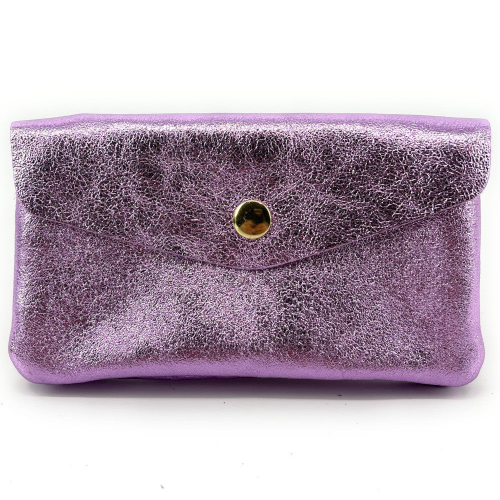 Pochette porte-monnaie en cuir irisé COMPO Mauve
