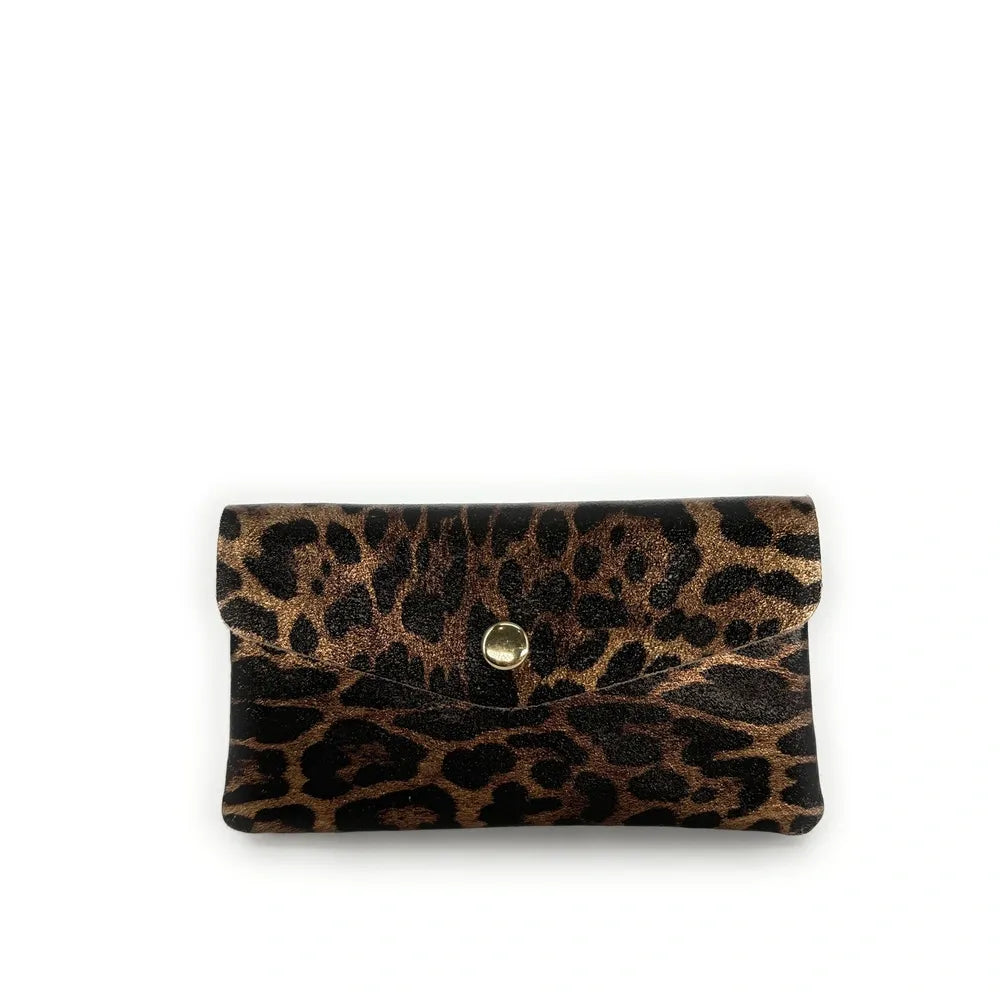 Pochette porte-monnaie en cuir irisé COMPO JUNGLE Léopard chocolat irisé