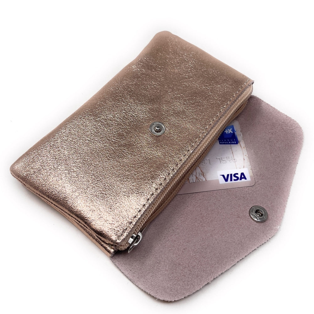 Pochette porte-monnaie en cuir irisé COMPO Rose gold