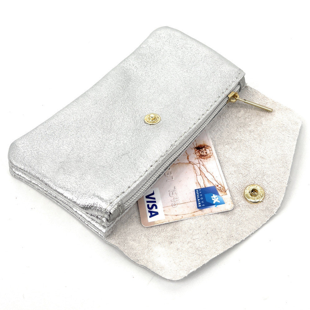 Pochette porte-monnaie en cuir irisé COMPO Argent clair