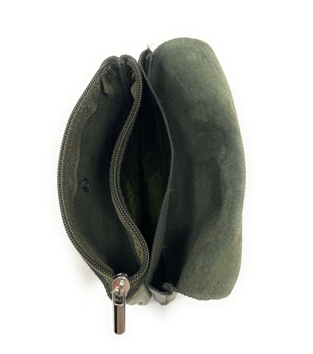 Pochette porte-monnaie en cuir irisé COMPO Kaki irisé