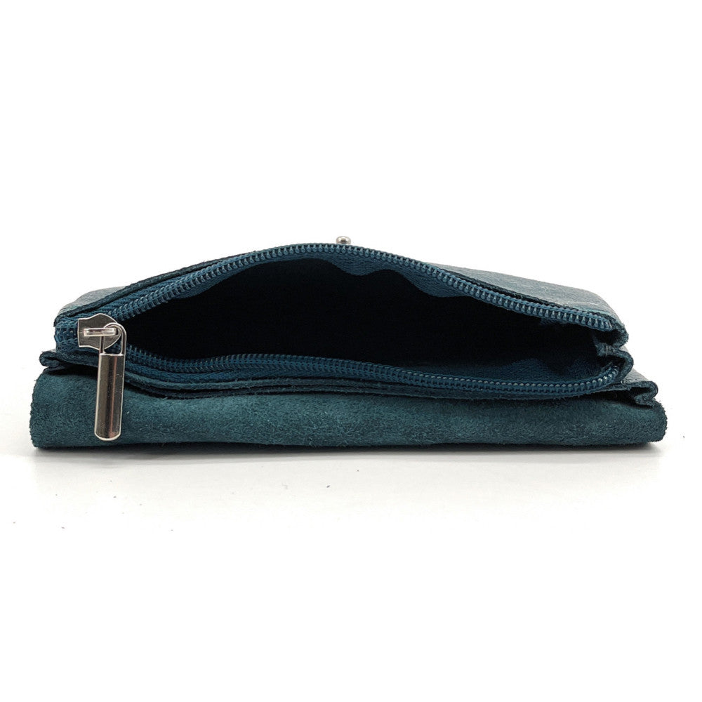 Pochette porte-monnaie en cuir irisé COMPO Bleu vert canard