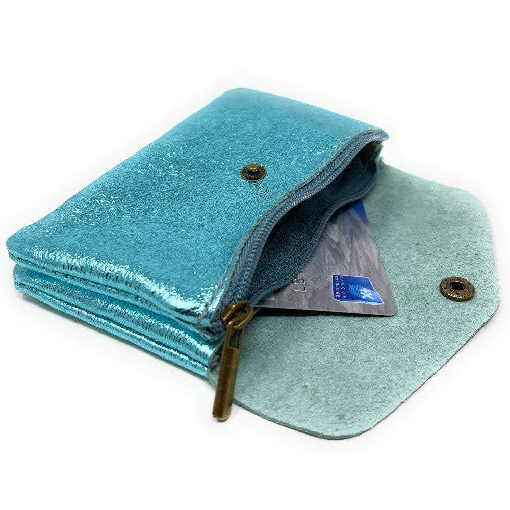 Pochette porte-monnaie en cuir irisé COMPO Lagon
