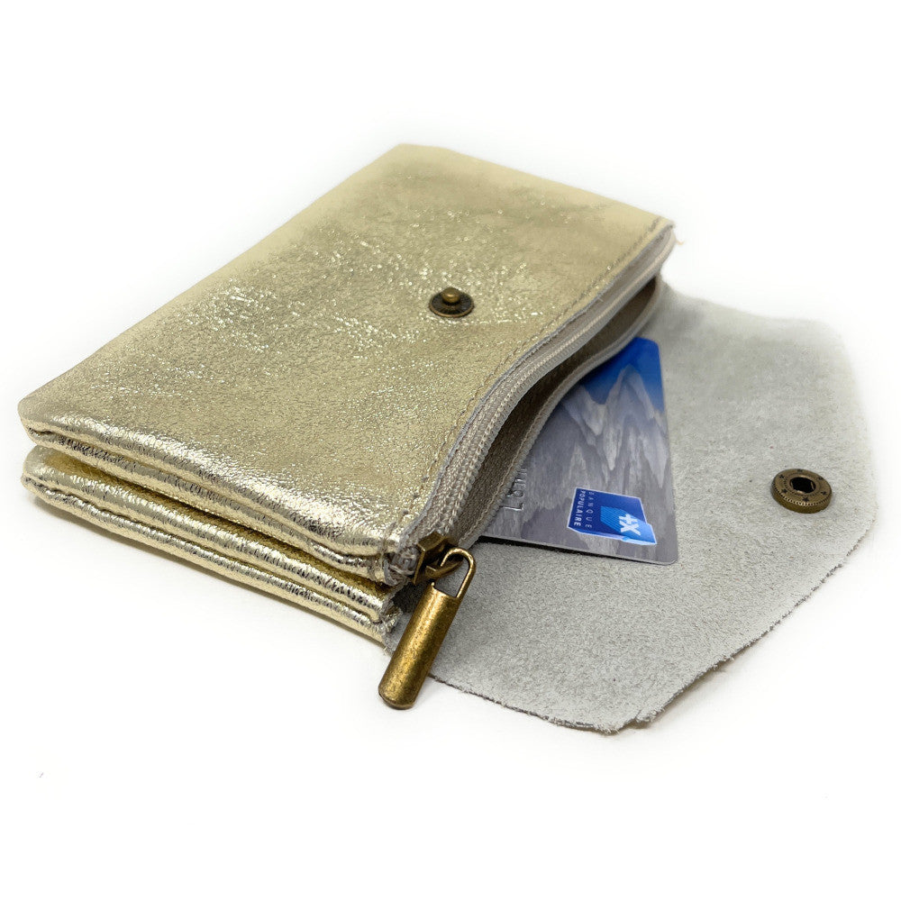 Pochette porte-monnaie en cuir irisé COMPO Or pâle
