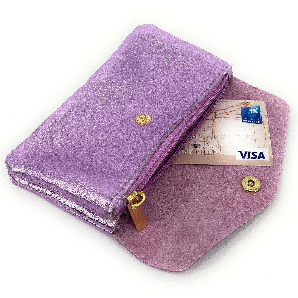 Pochette porte-monnaie en cuir irisé COMPO Mauve