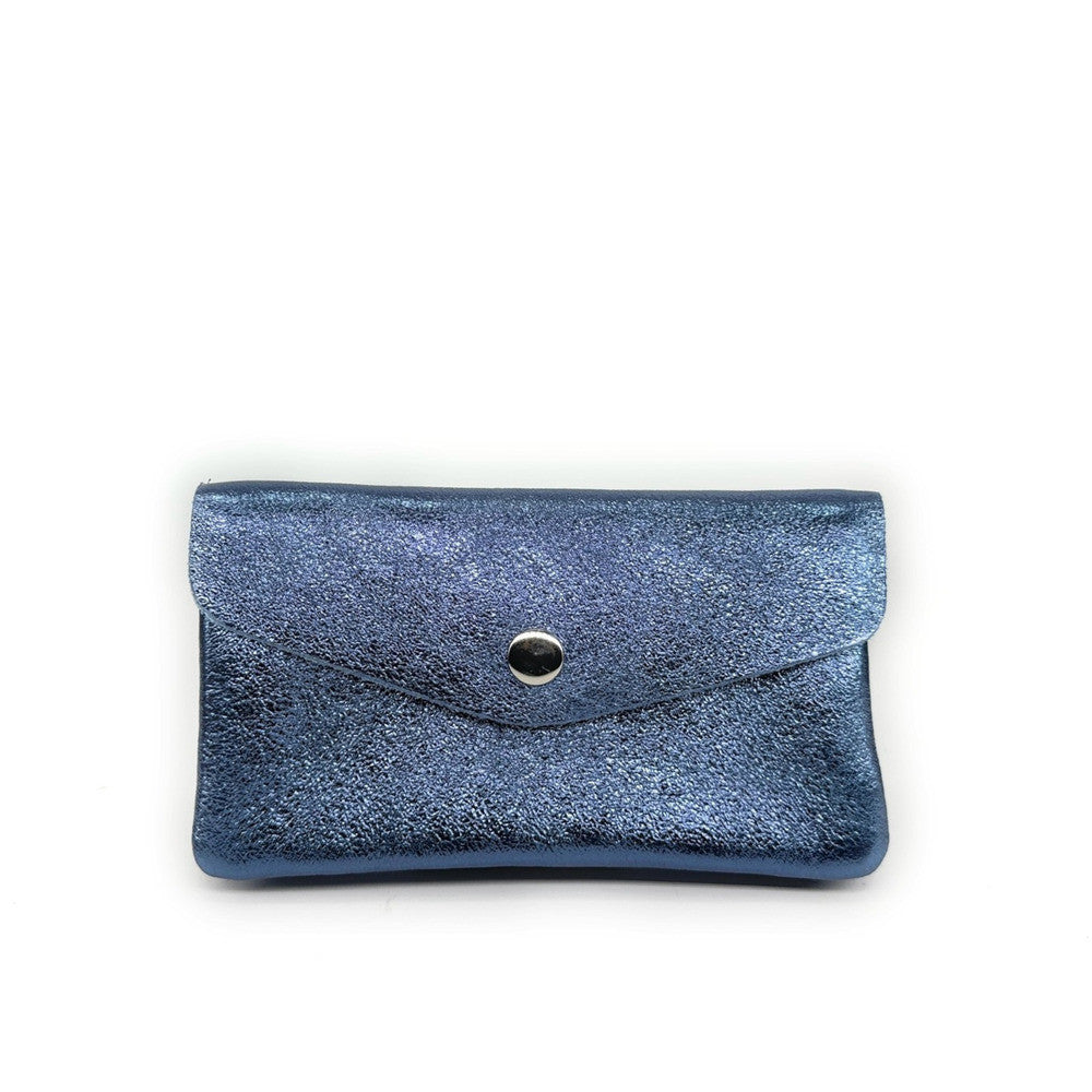 Pochette porte-monnaie en cuir irisé COMPO Bleu céleste