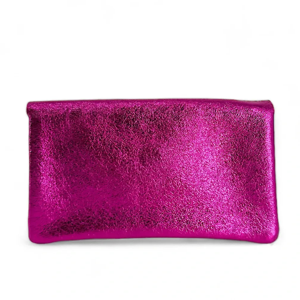 Pochette porte-monnaie en cuir irisé COMPO Fuchsia irisé