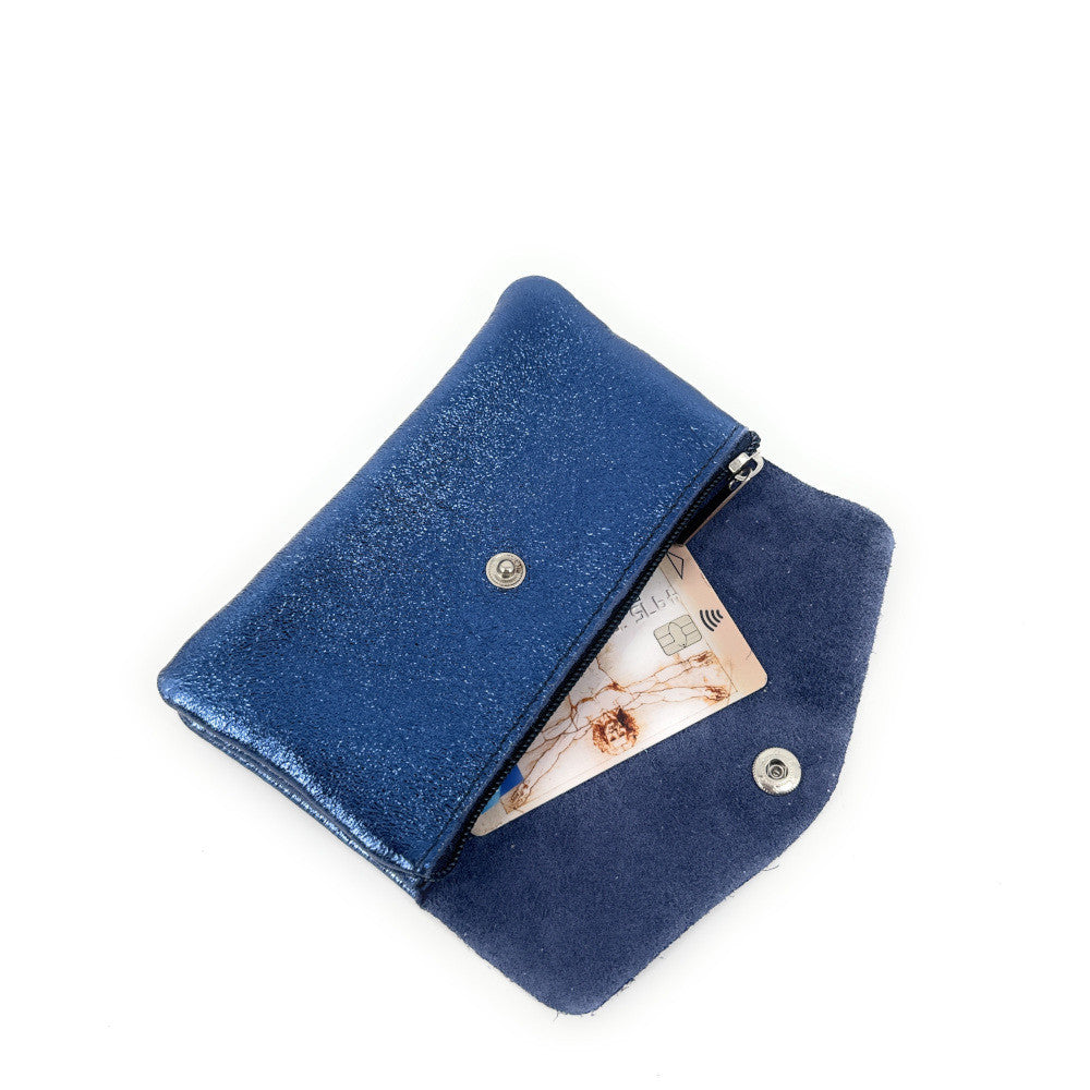 Pochette porte-monnaie en cuir irisé COMPO Bleu irisé
