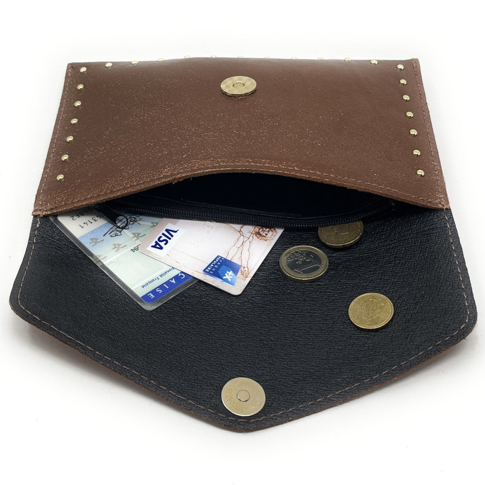 Pochette porte-monnaie en cuir irisé TINA Bronze