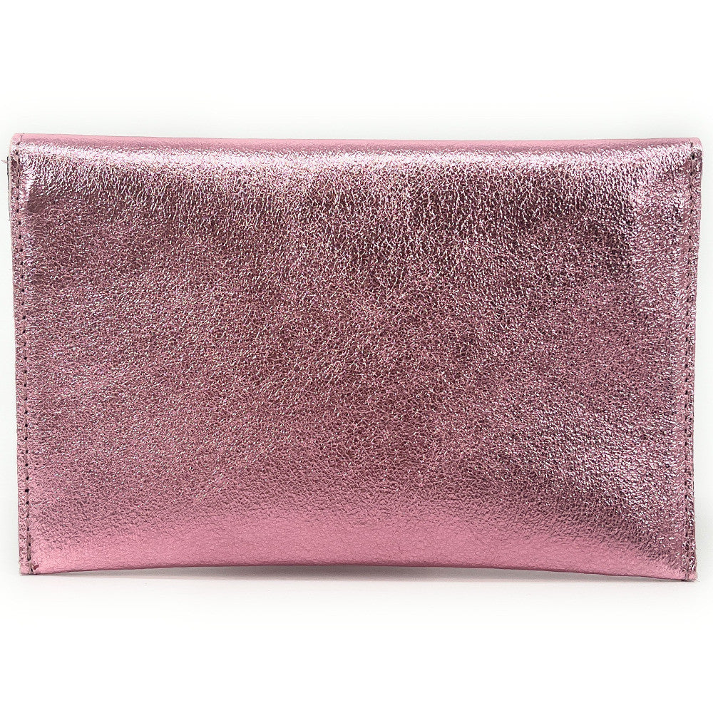 Pochette porte-monnaie en cuir irisé TINA Rose pâle irisé
