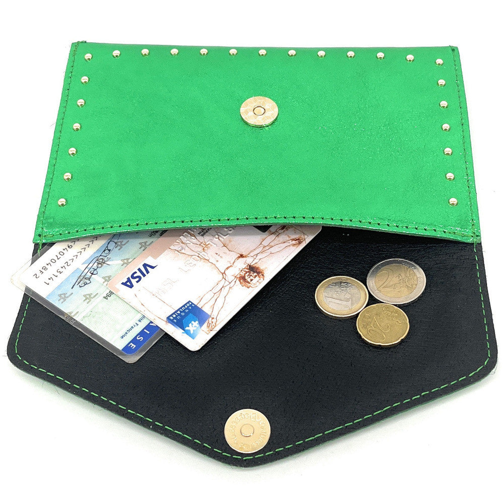 Pochette porte-monnaie en cuir irisé TINA Vert anglais irisé