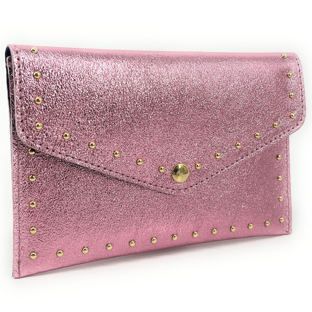 Pochette porte-monnaie en cuir irisé TINA Rose pâle irisé
