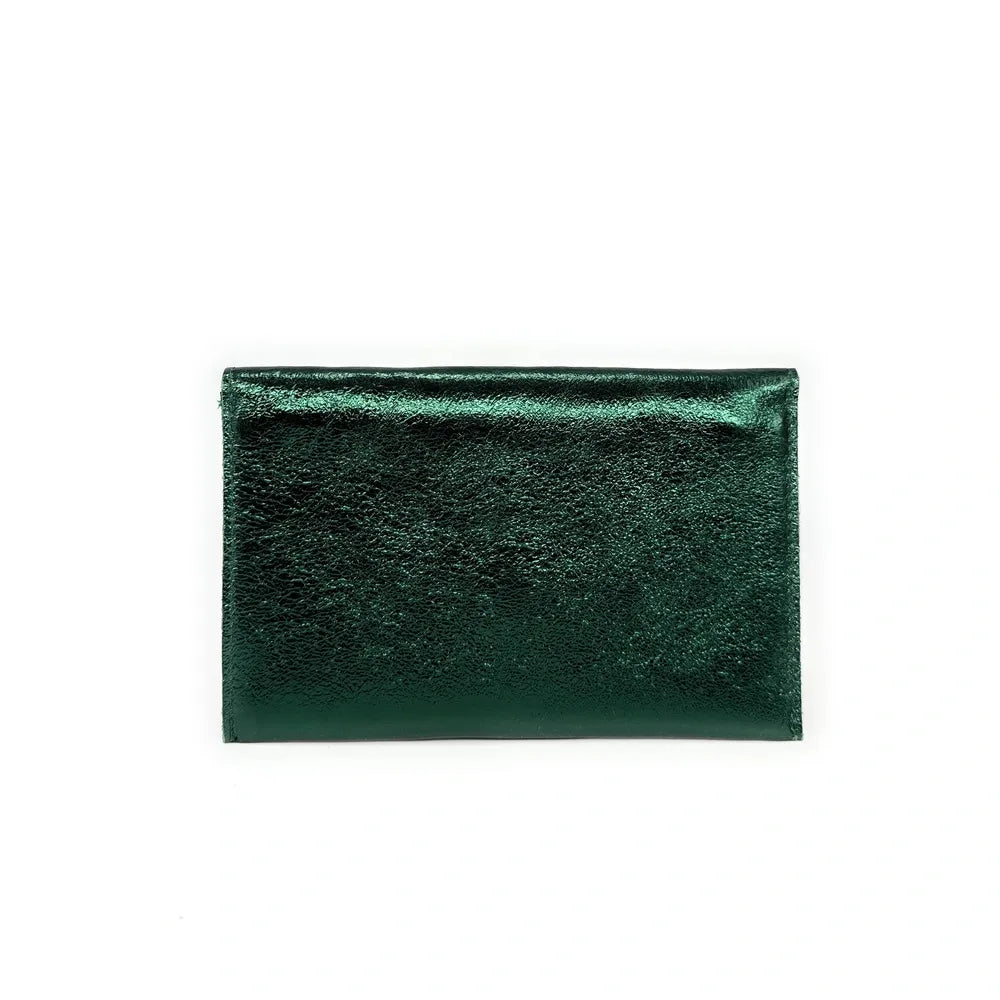 Pochette porte-monnaie en cuir irisé TINA Vert forêt irisé