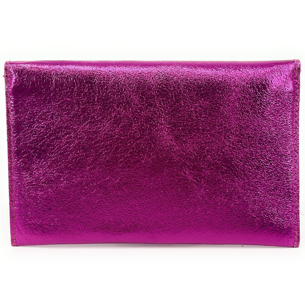 Pochette porte-monnaie en cuir irisé TINA Fuchsia irisé