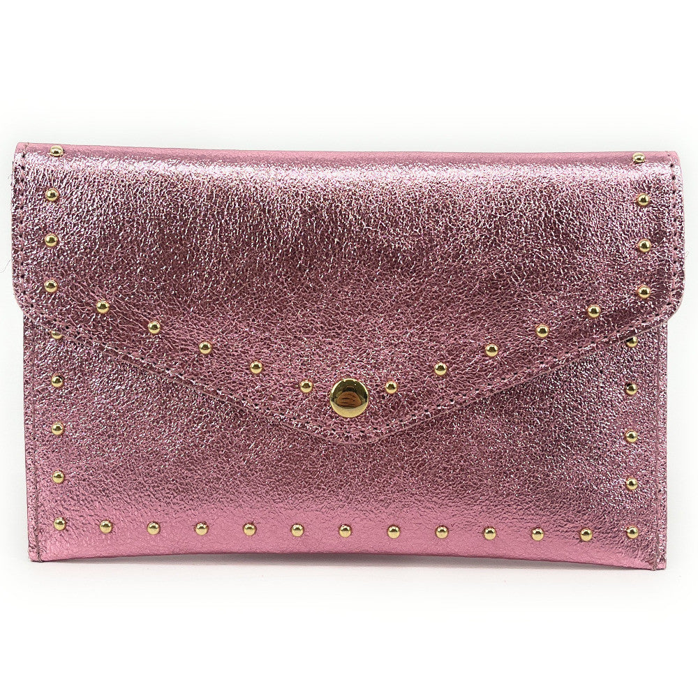 Pochette porte-monnaie en cuir irisé TINA Rose pâle irisé