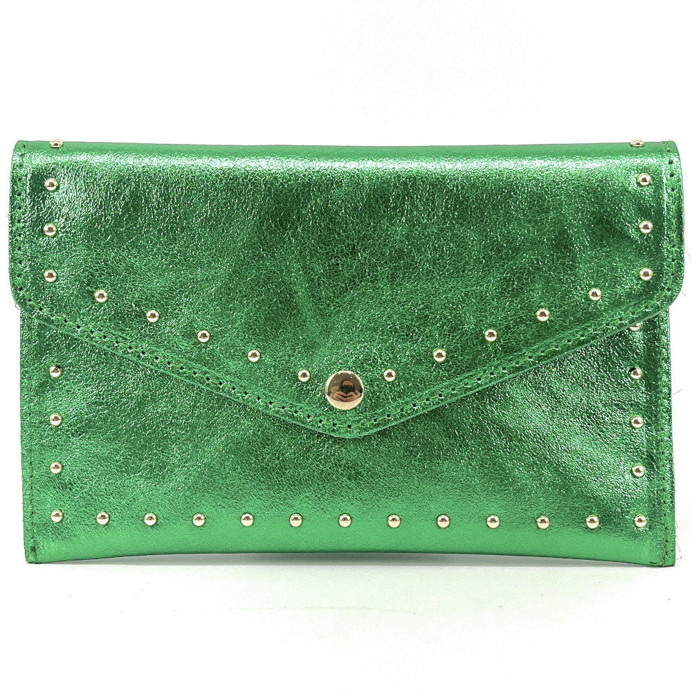 Pochette porte-monnaie en cuir irisé TINA Vert anglais irisé