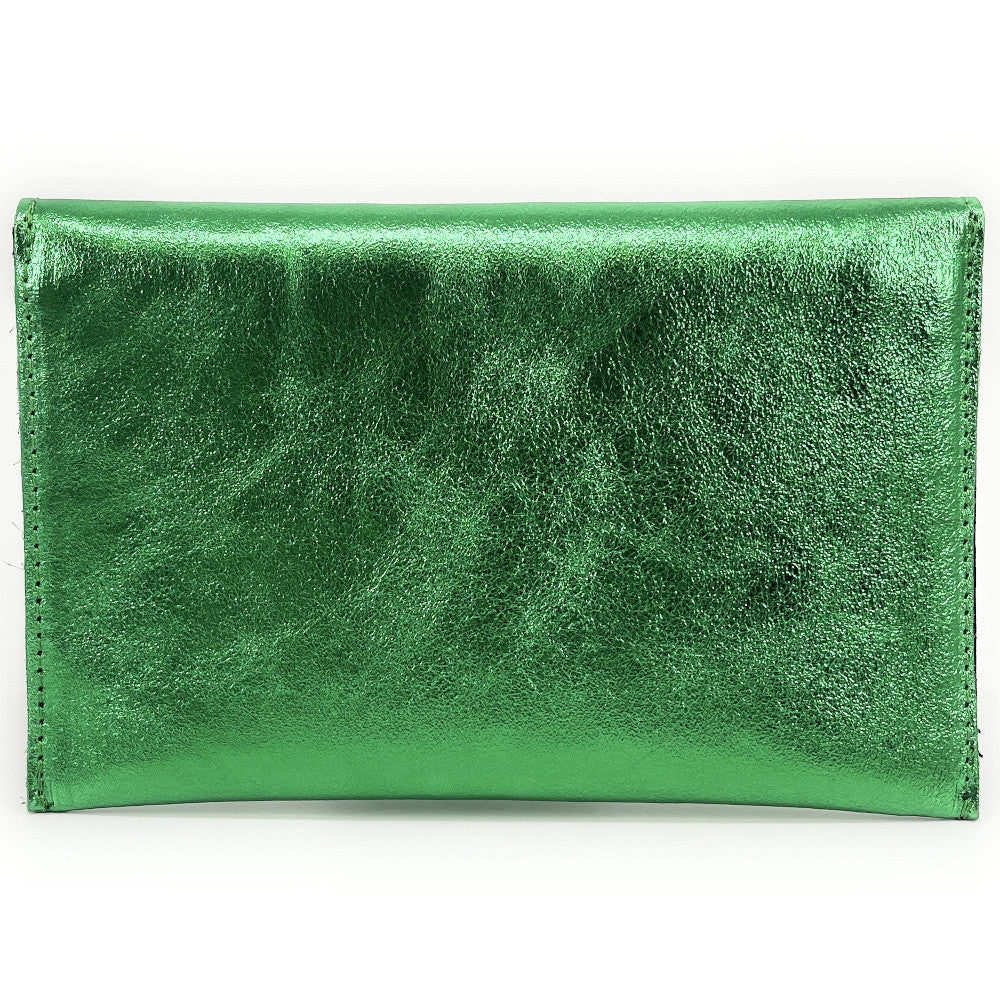 Pochette porte-monnaie en cuir irisé TINA Vert anglais irisé