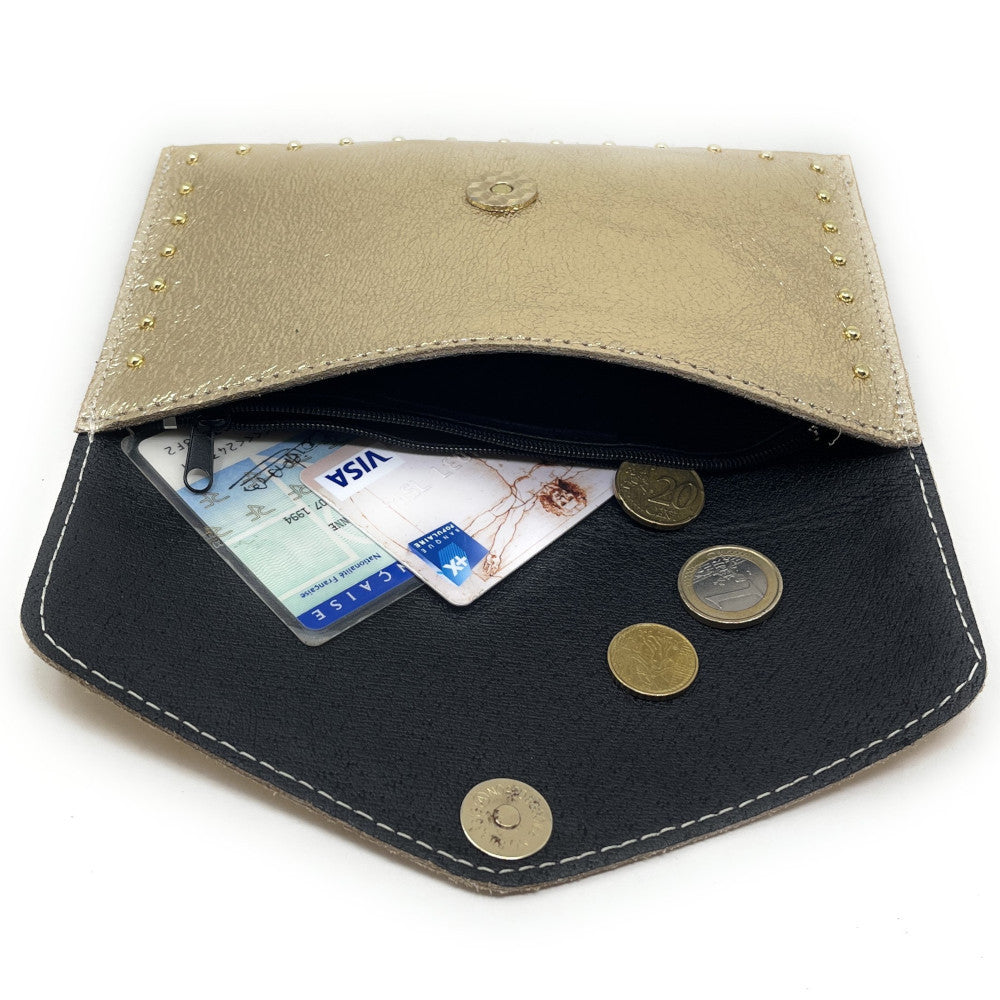 Pochette porte-monnaie en cuir irisé TINA Or
