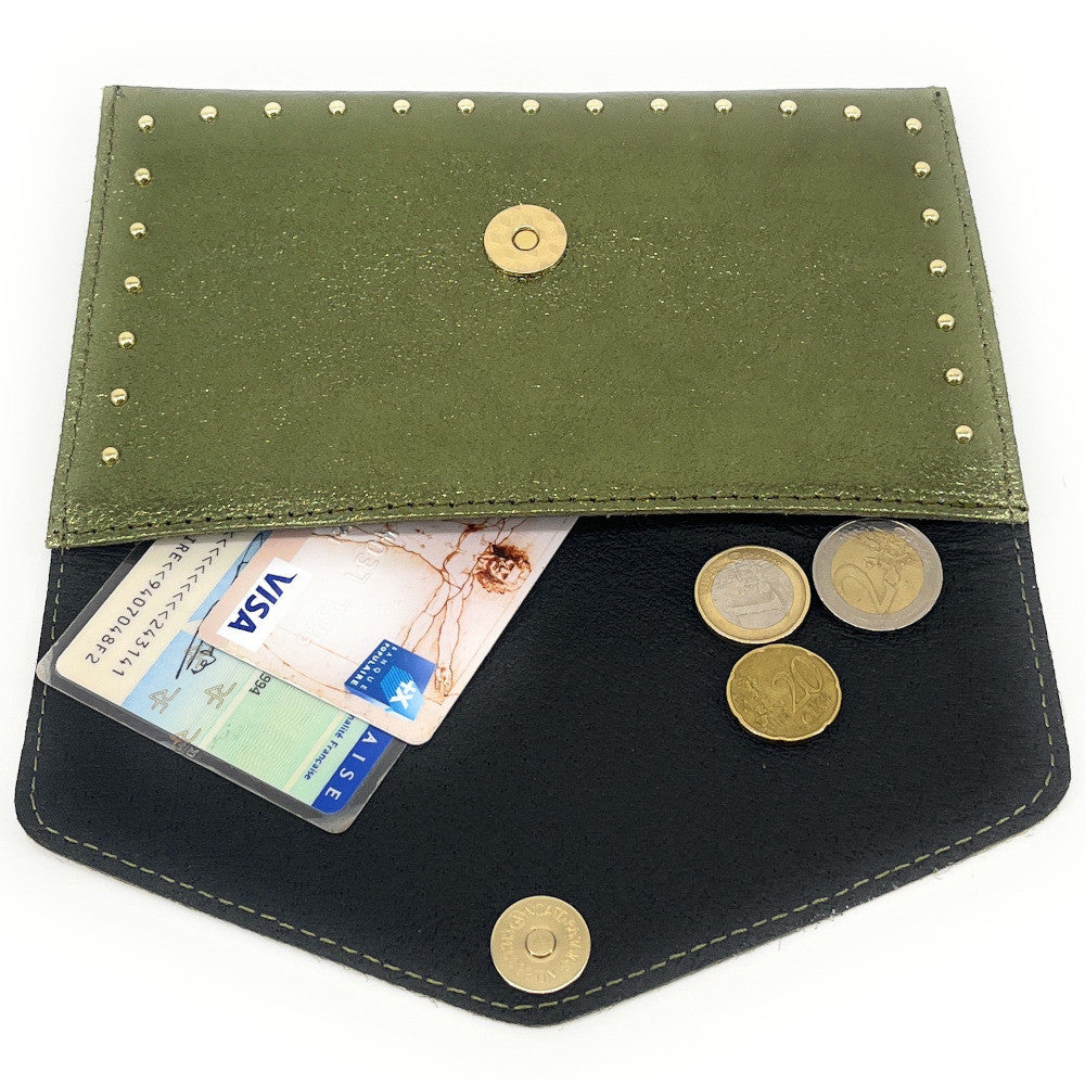 Pochette porte-monnaie en cuir irisé TINA Kaki irisé