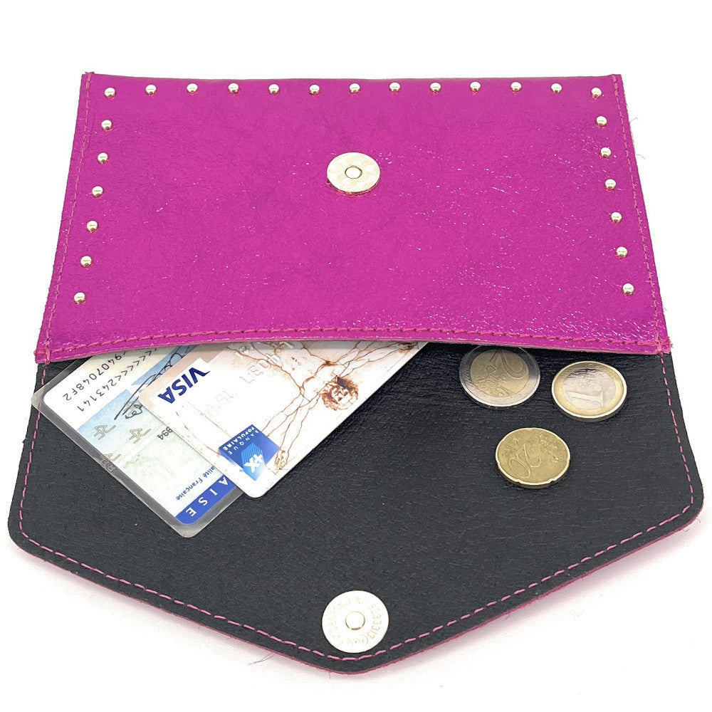 Pochette porte-monnaie en cuir irisé TINA Fuchsia irisé