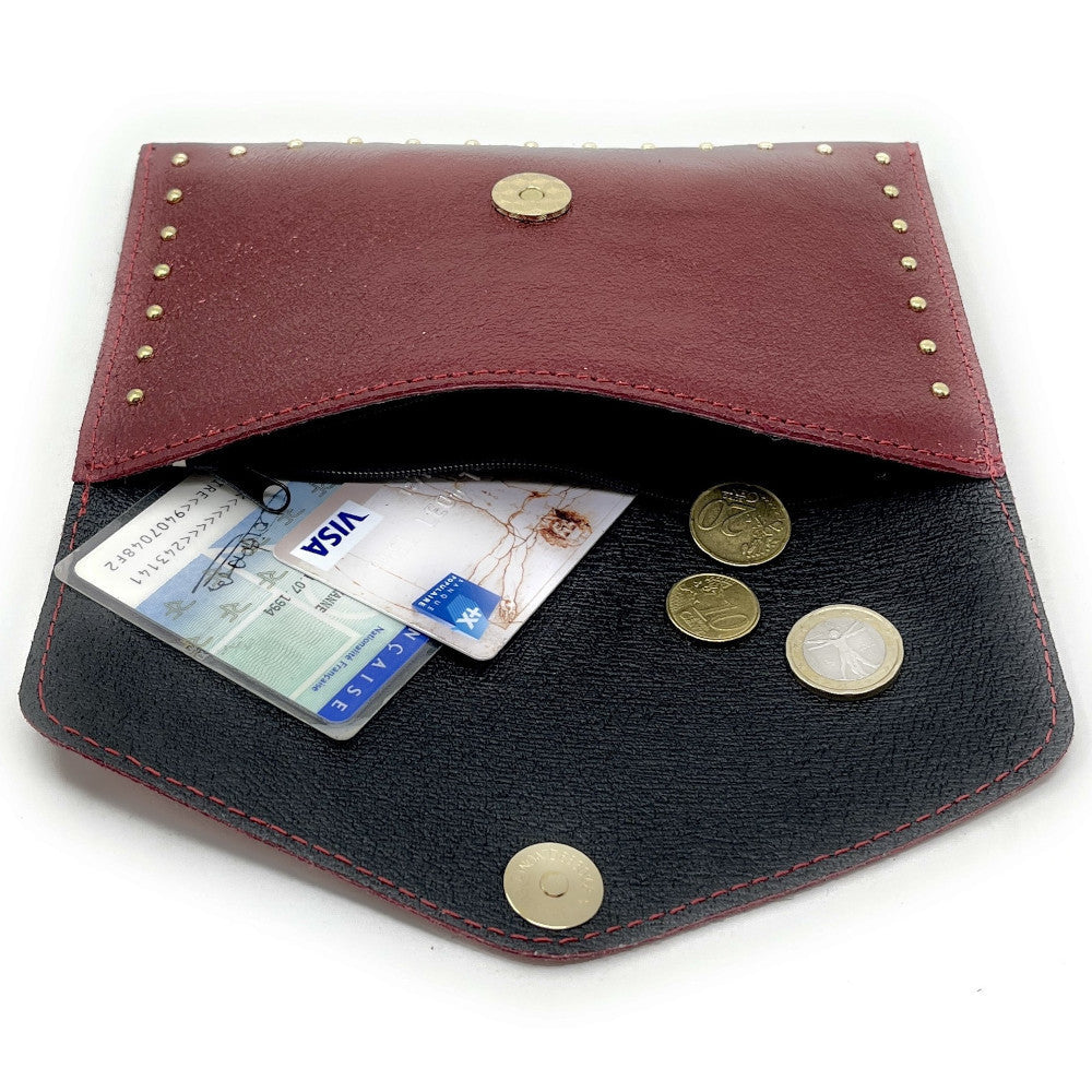 Pochette porte-monnaie en cuir irisé TINA Framboise irisé