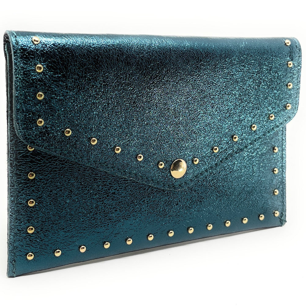 Pochette porte-monnaie en cuir irisé TINA Bleu canard irisé