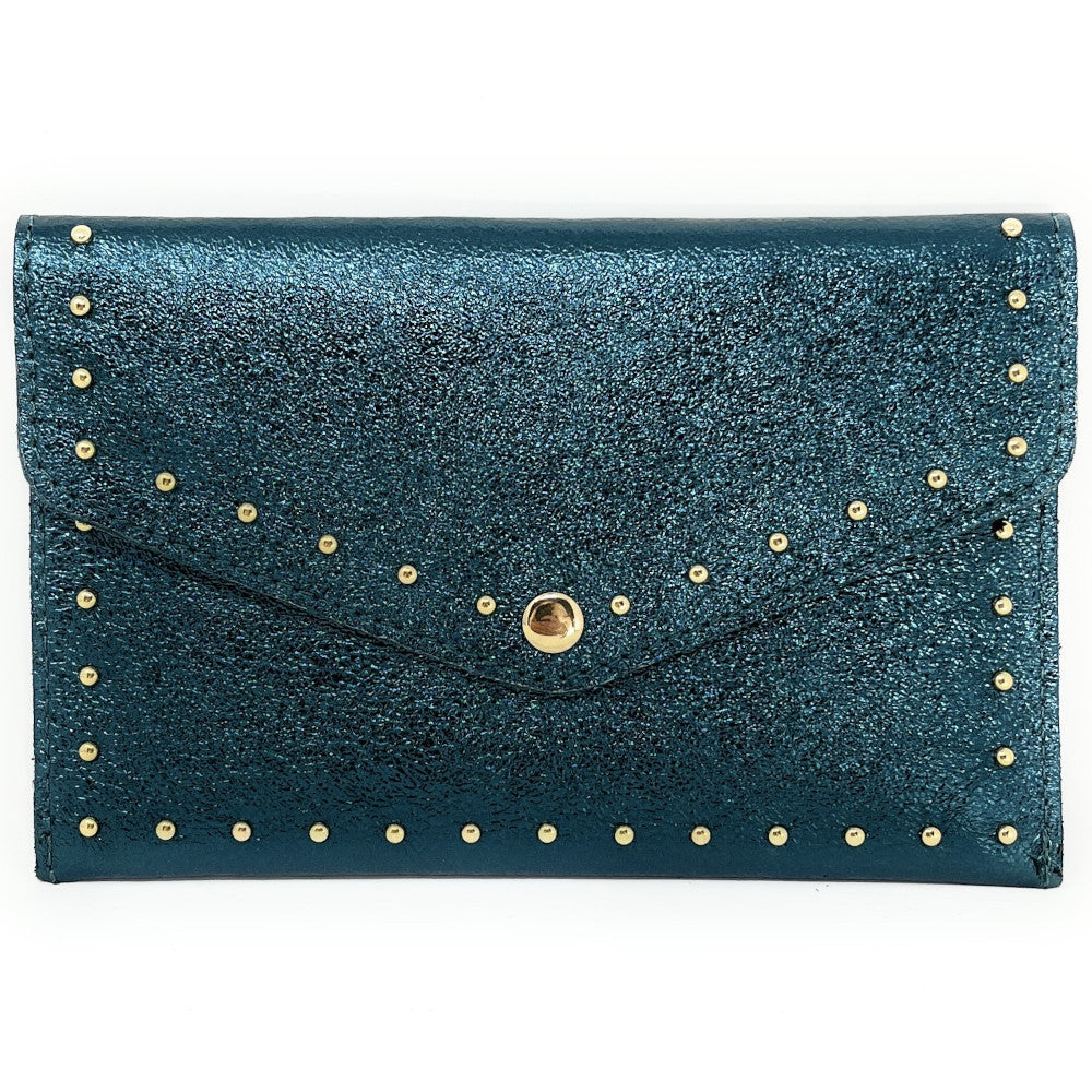 Pochette porte-monnaie en cuir irisé TINA Bleu canard irisé