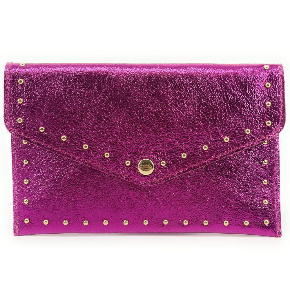 Pochette porte-monnaie en cuir irisé TINA Fuchsia irisé