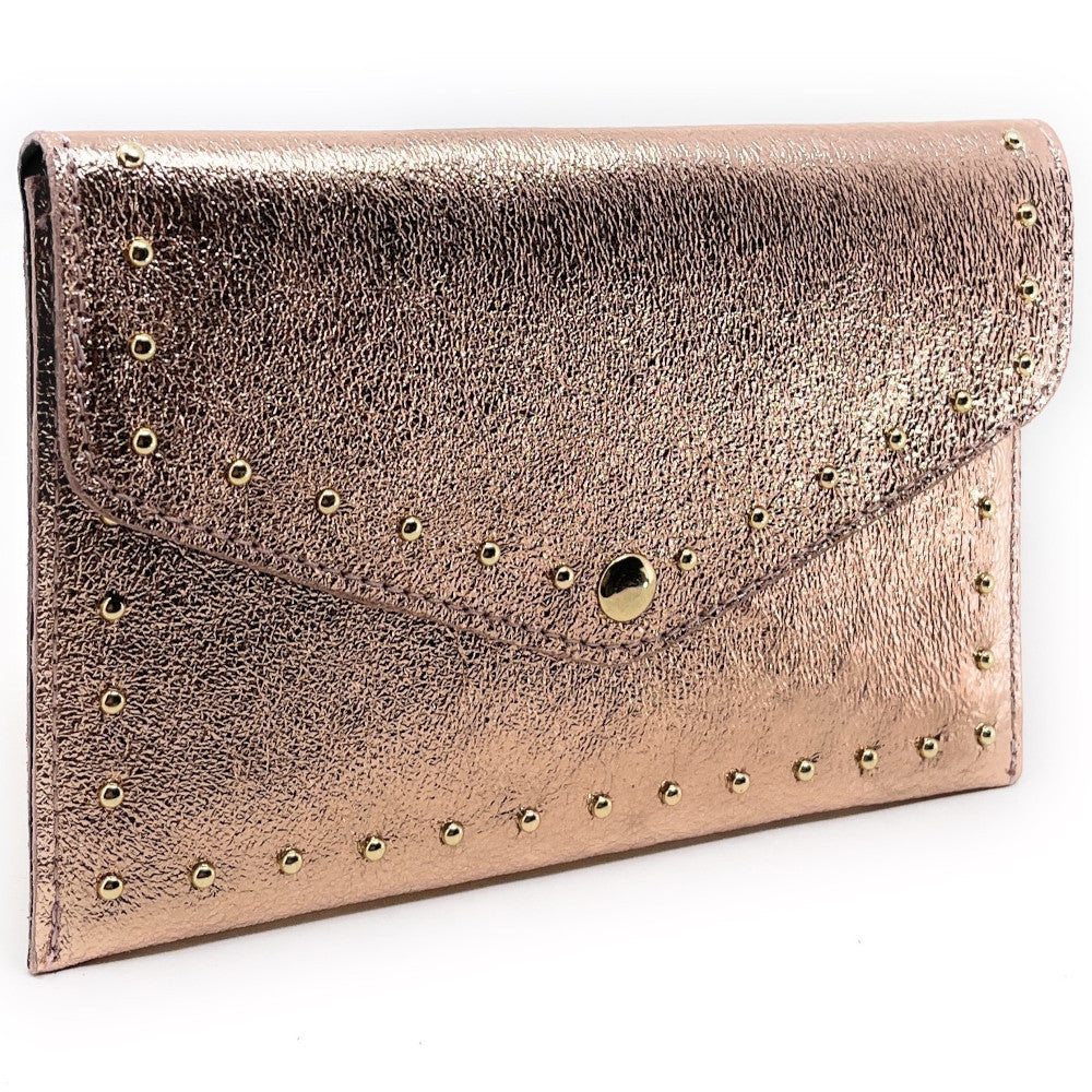 Pochette porte-monnaie en cuir irisé TINA Rose gold