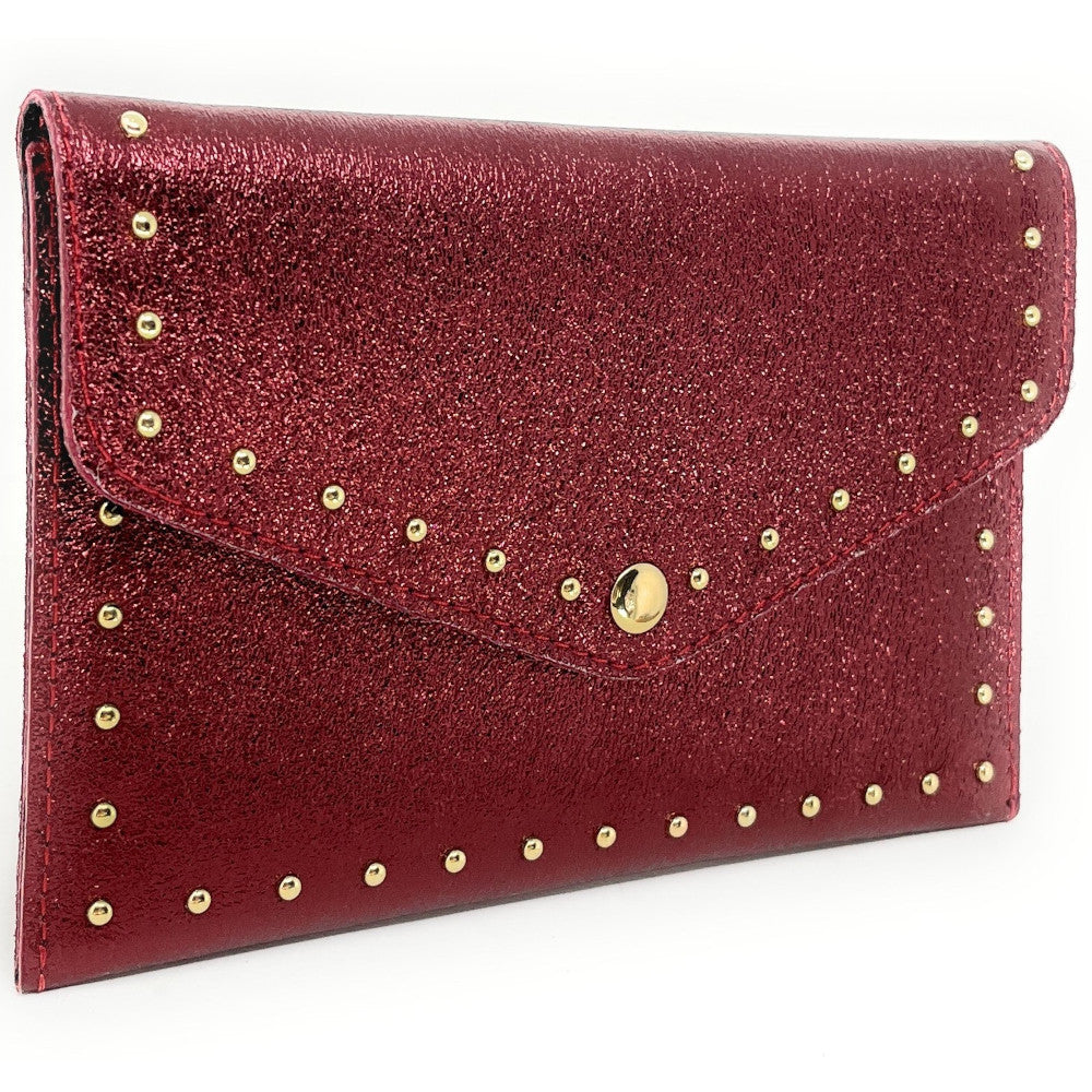 Pochette porte-monnaie en cuir irisé TINA Framboise irisé