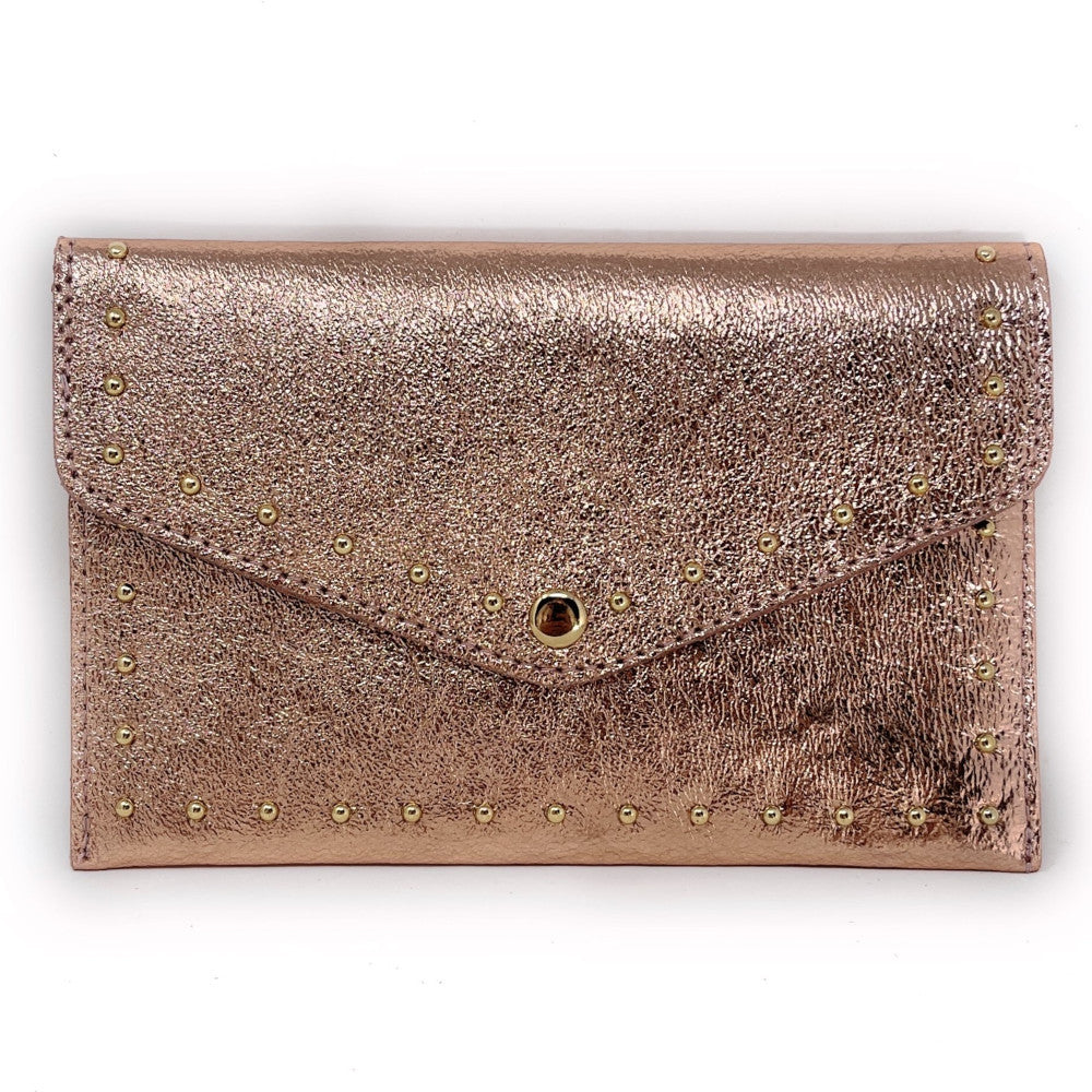 Pochette porte-monnaie en cuir irisé TINA Rose gold