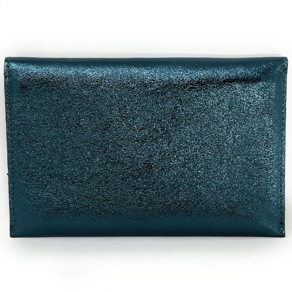 Pochette porte-monnaie en cuir irisé TINA Bleu canard irisé