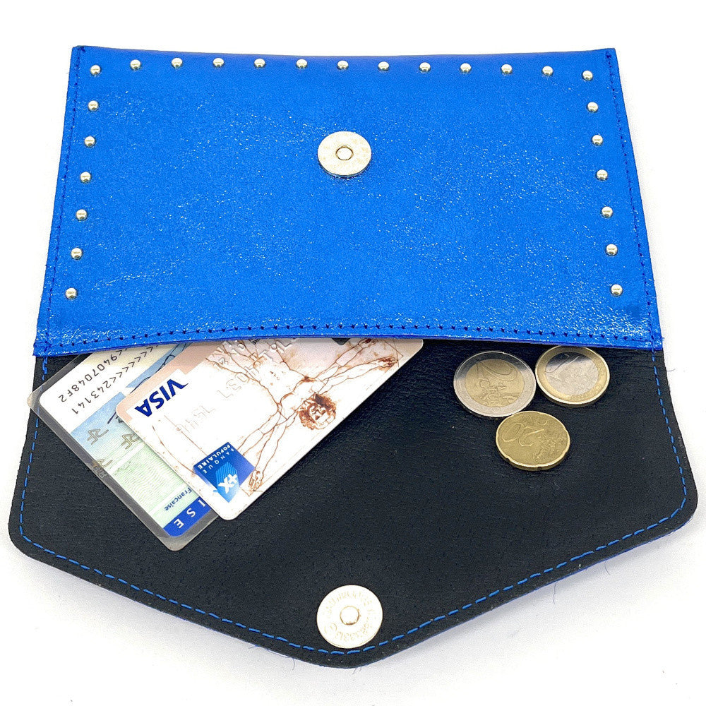 Pochette porte-monnaie en cuir irisé TINA Bleu roi irisé