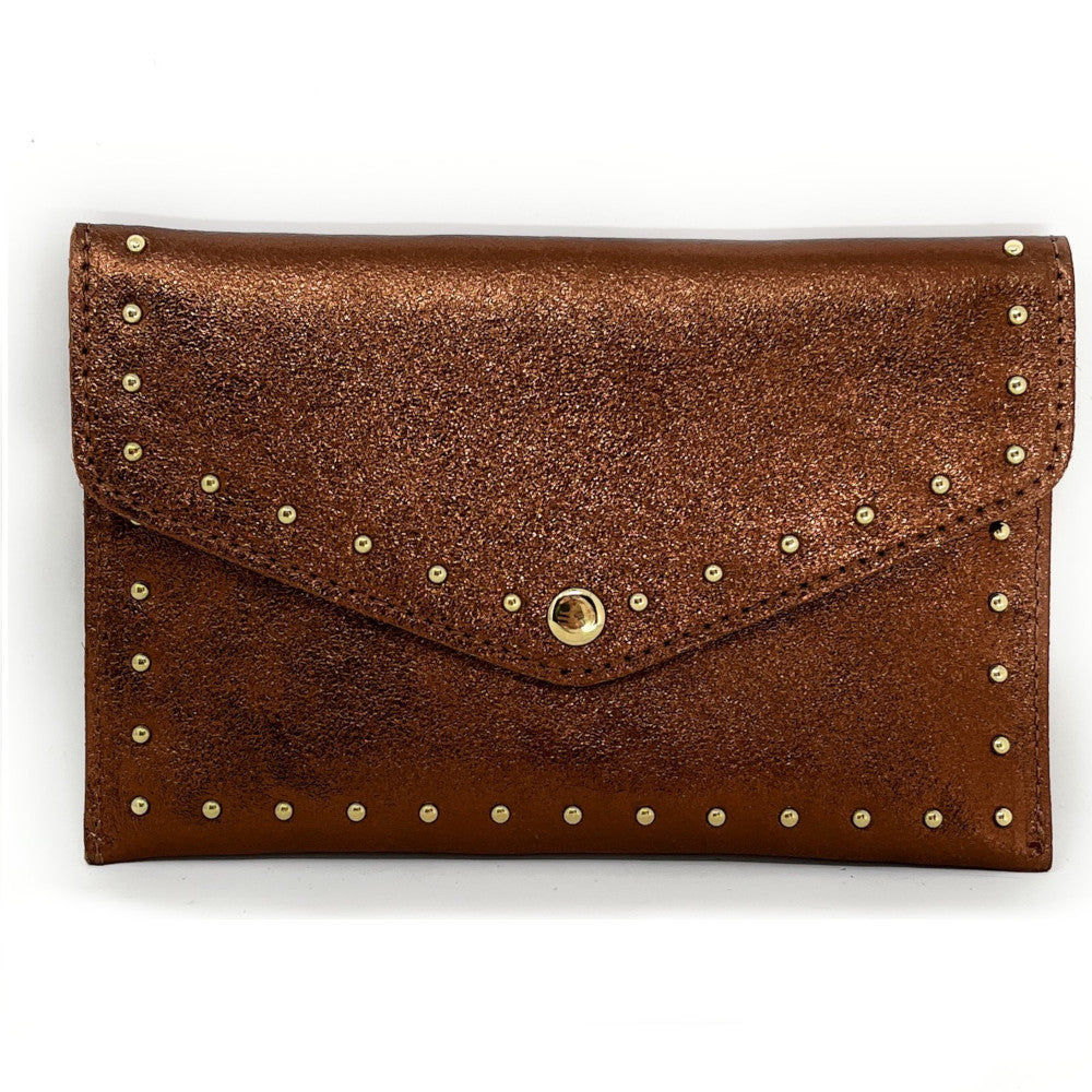 Pochette porte-monnaie en cuir irisé TINA Bronze