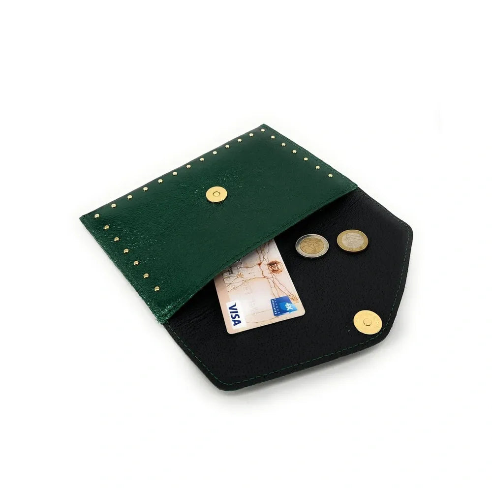Pochette porte-monnaie en cuir irisé TINA Vert forêt irisé