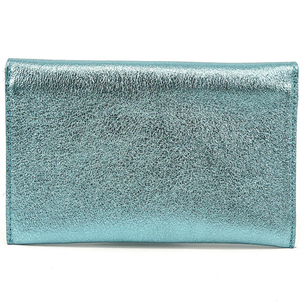 Pochette porte-monnaie en cuir irisé TINA Bleu pastel