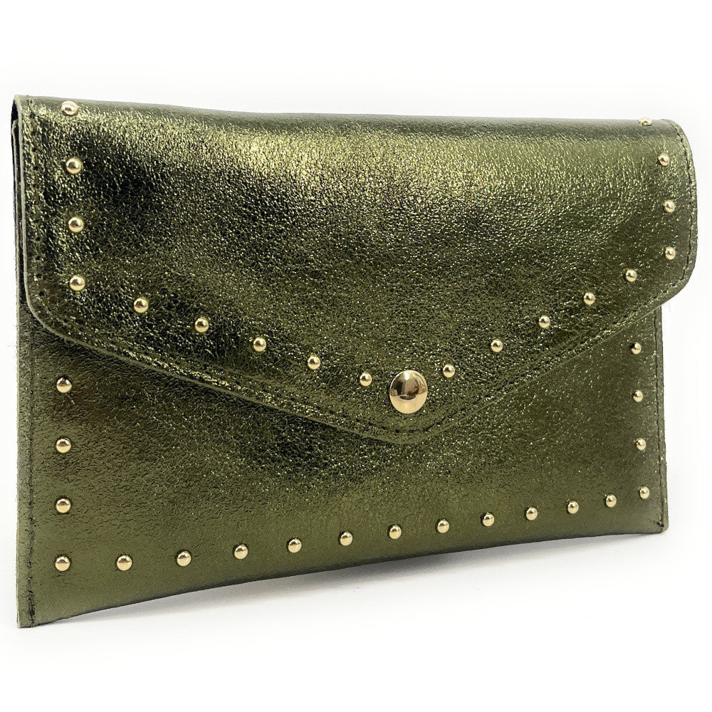Pochette porte-monnaie en cuir irisé TINA Kaki irisé