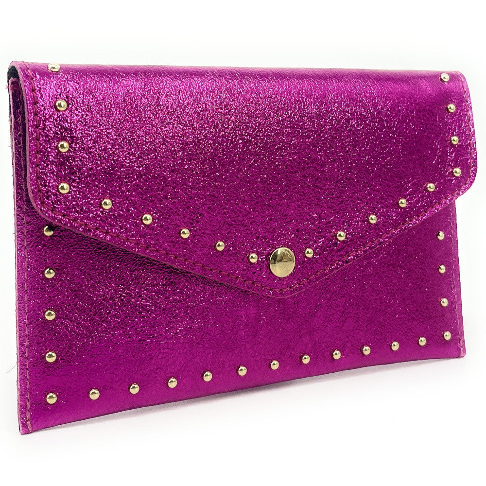 Pochette porte-monnaie en cuir irisé TINA Fuchsia irisé