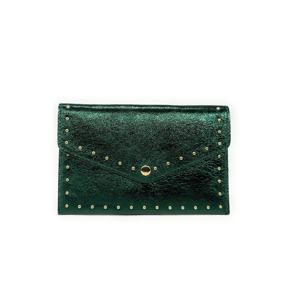 Pochette porte-monnaie en cuir irisé TINA Vert forêt irisé