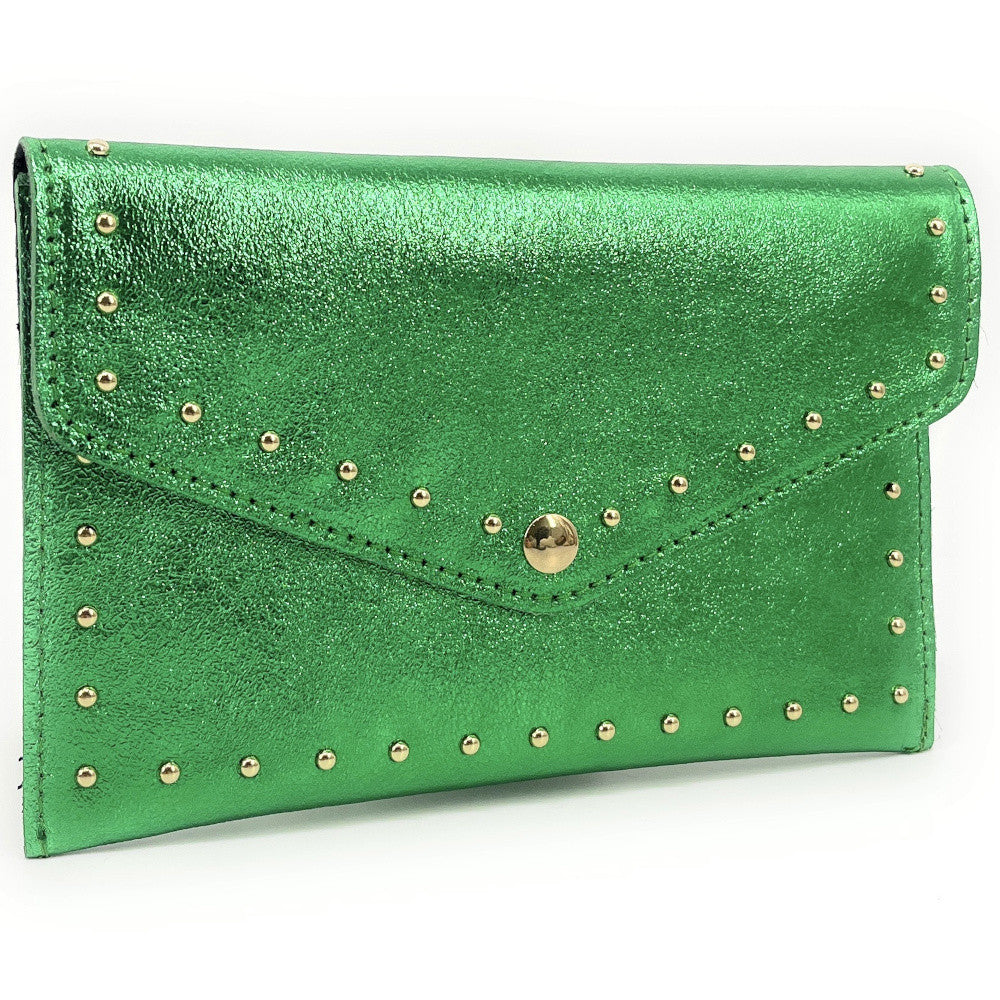 Pochette porte-monnaie en cuir irisé TINA Vert anglais irisé
