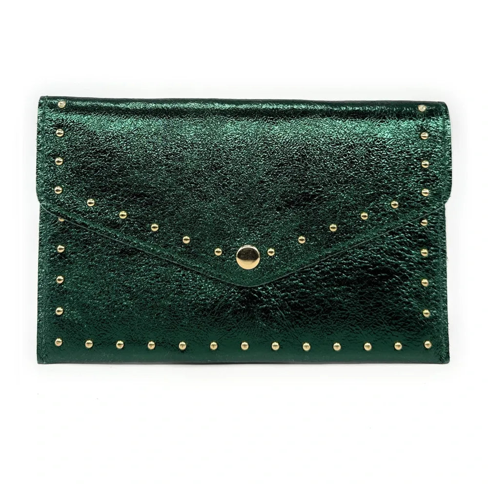 Pochette porte-monnaie en cuir irisé TINA Vert forêt irisé