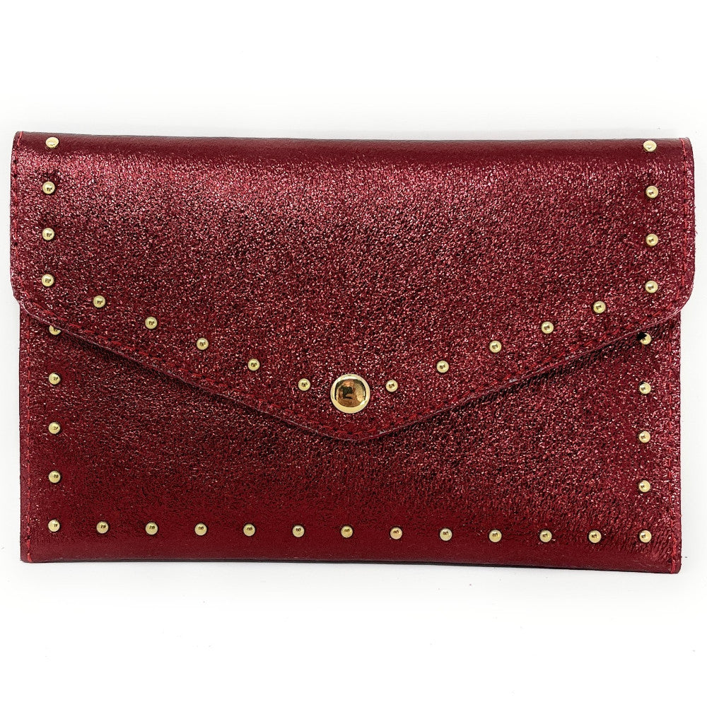 Pochette porte-monnaie en cuir irisé TINA Framboise irisé