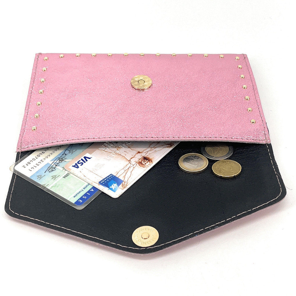 Pochette porte-monnaie en cuir irisé TINA Rose pâle irisé
