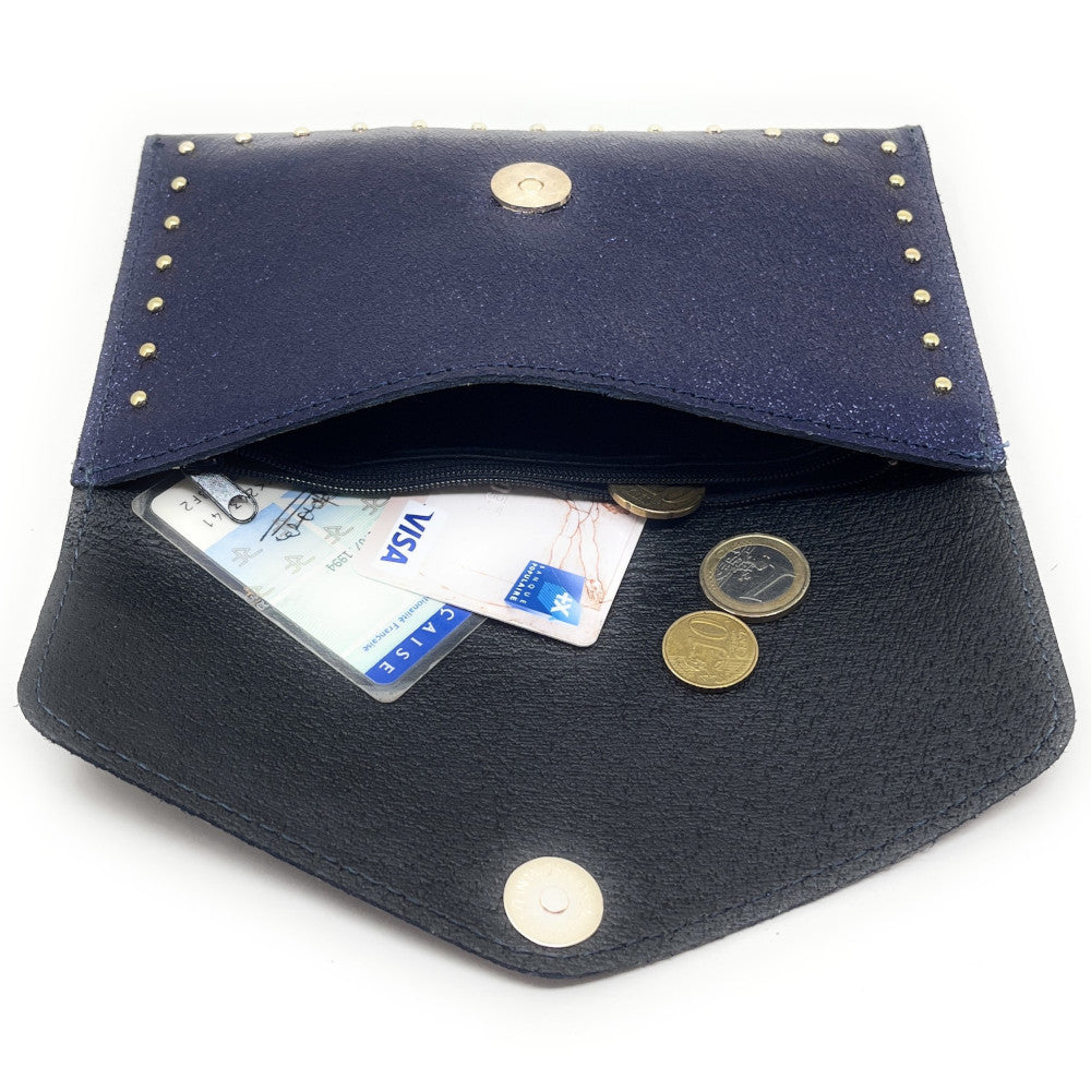 Pochette porte-monnaie en cuir irisé TINA Nuit étoilée