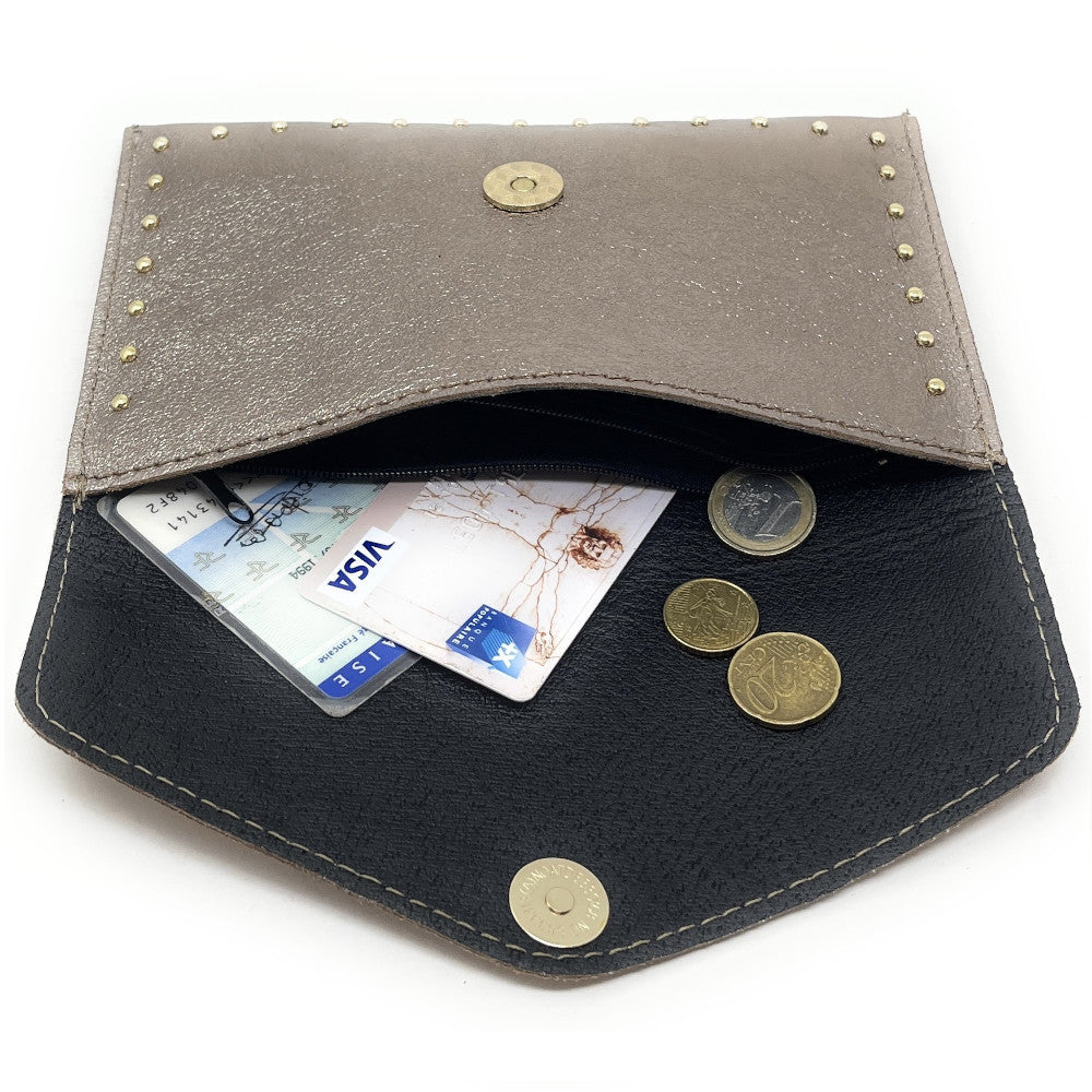 Pochette porte-monnaie en cuir irisé TINA Champagne irisé