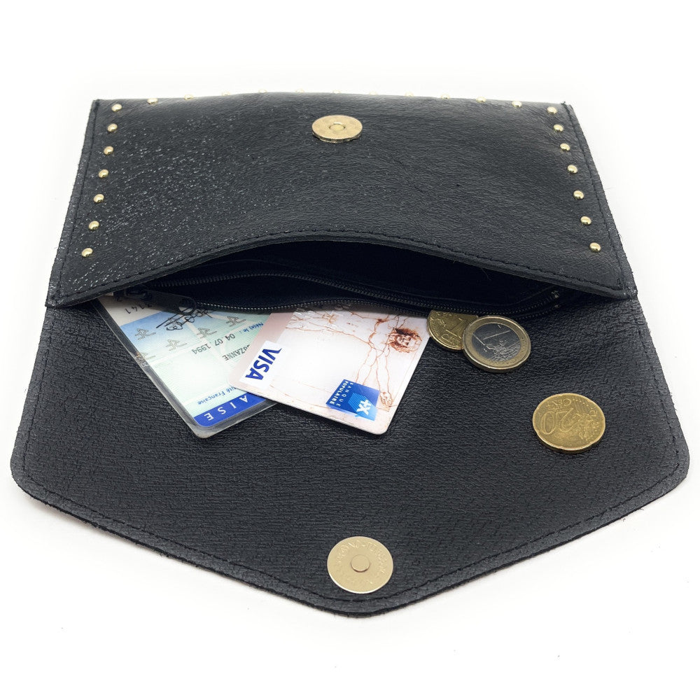 Pochette porte-monnaie en cuir irisé TINA Noir irisé