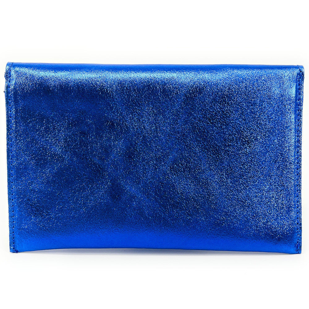 Pochette porte-monnaie en cuir irisé TINA Bleu roi irisé