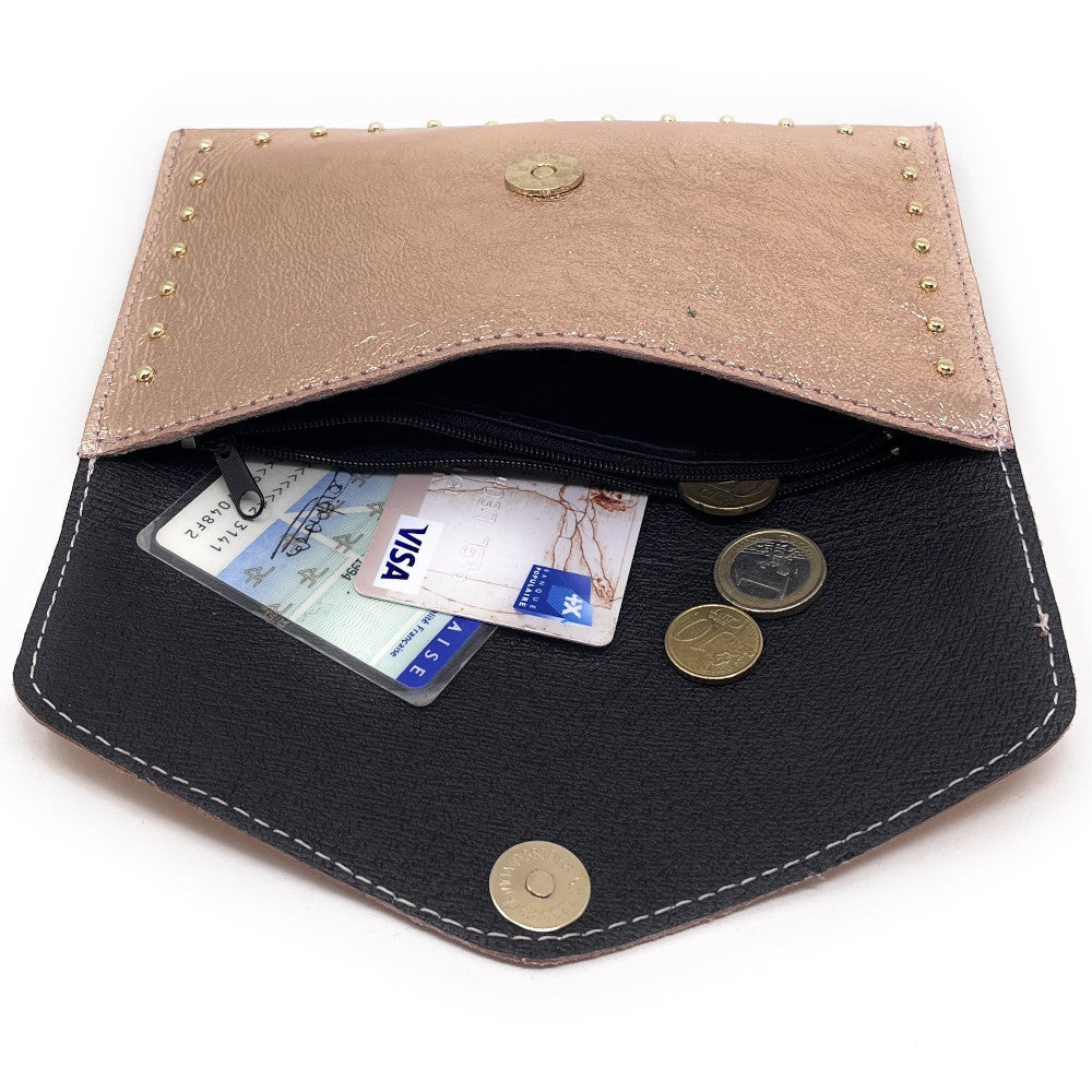 Pochette porte-monnaie en cuir irisé TINA Rose gold