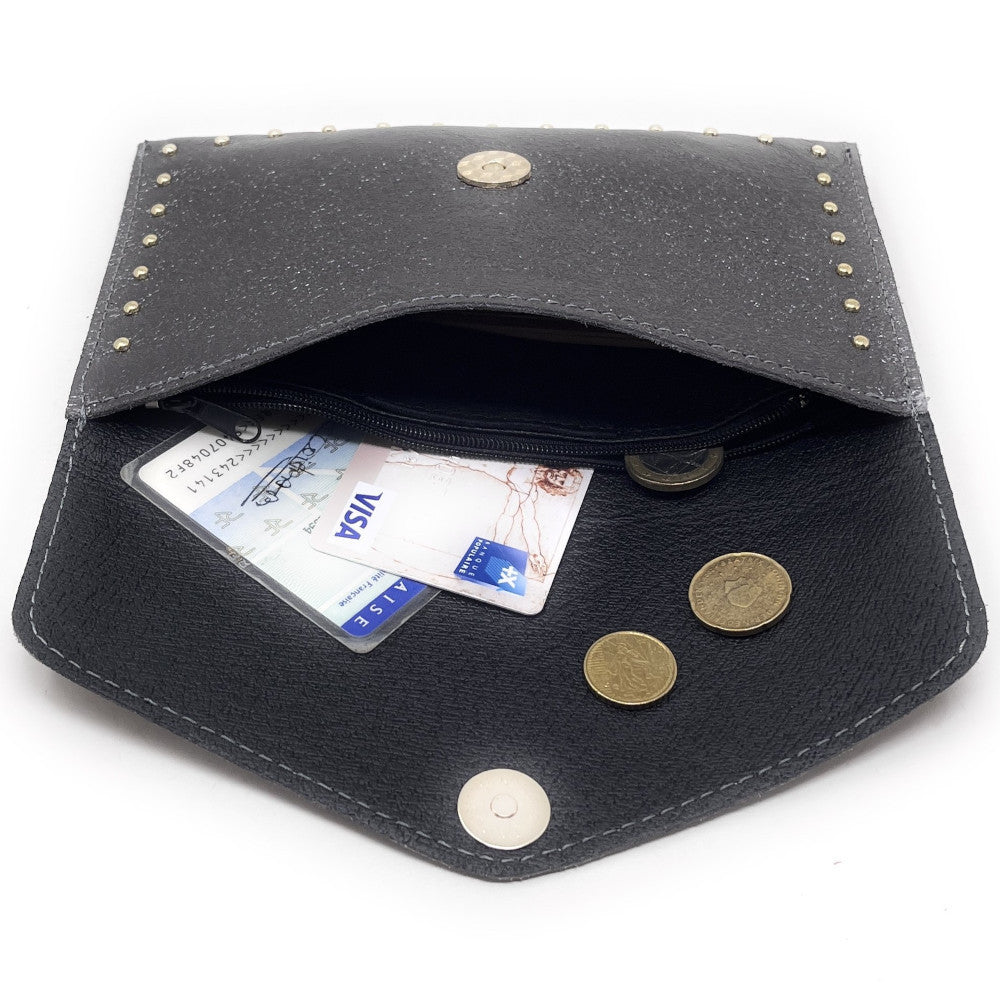 Pochette porte-monnaie en cuir irisé TINA Argent foncé