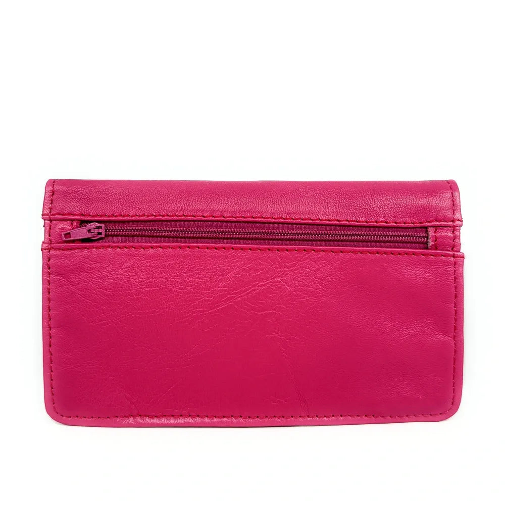 Pochette porte-monnaie en cuir lisse IMPRO Rose intense